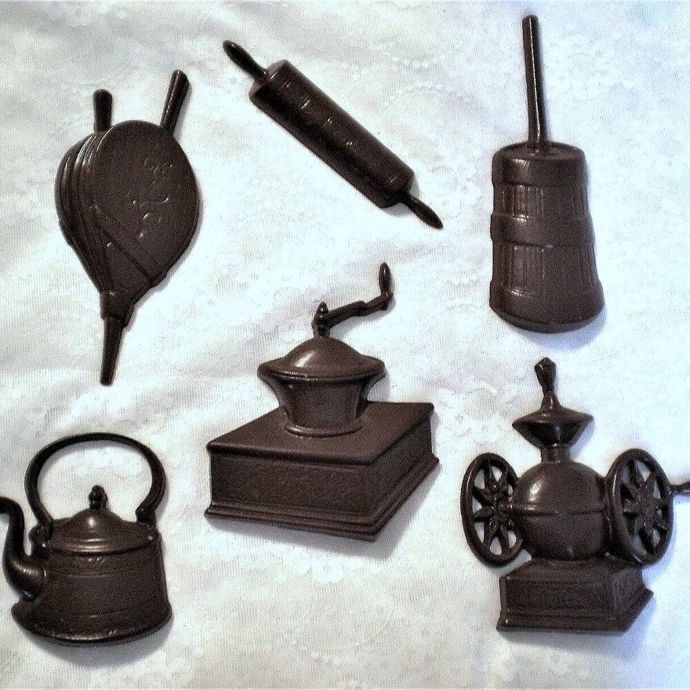 Vintage 1960s Sexton Brown Cast Iron Kitchen Wall Plaque Decor Set of 6